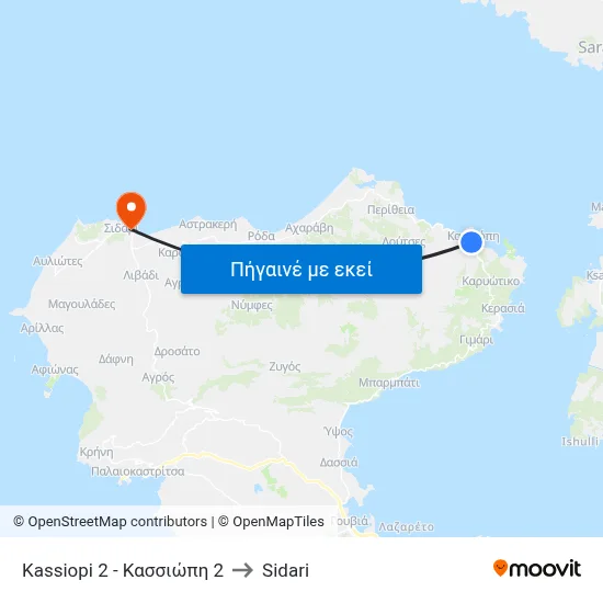 Kassiopi 2 - Κασσιώπη 2 to Sidari map