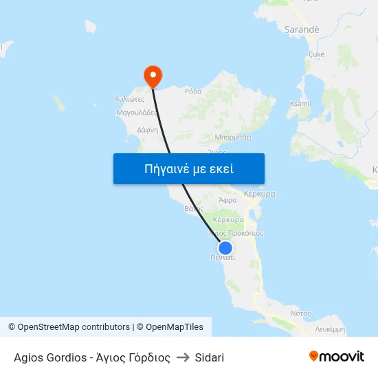 Agios Gordios - Άγιος Γόρδιος to Sidari map