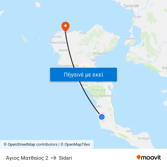 Άγιος Ματθαίος 2 to Sidari map