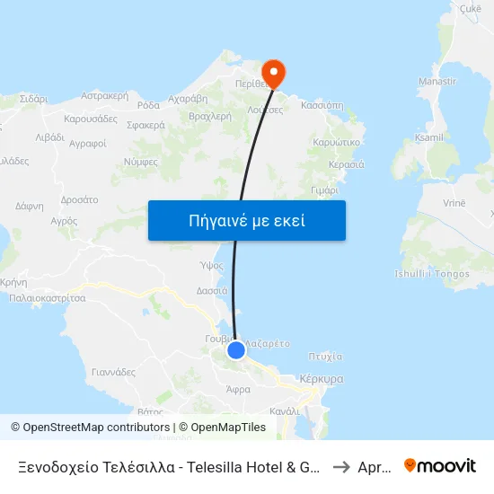 Telesilla Hotel & Gouvia Marina to Apraos map