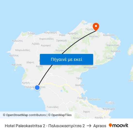 Hotel Paleokastritsa 2 - Παλαιοκαστρίτσα 2 to Apraos map