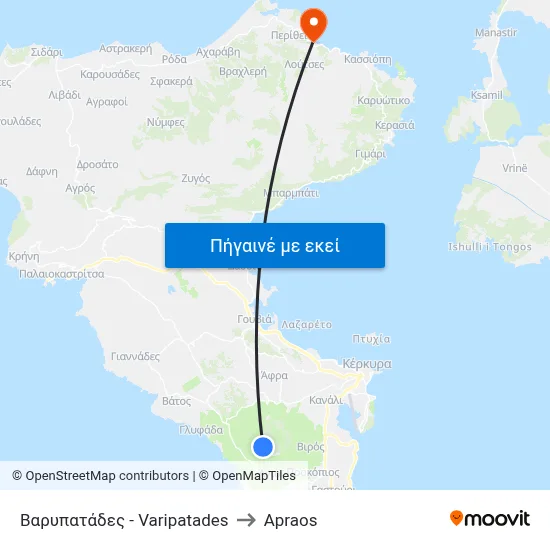 Βαρυπατάδες - Varipatades to Apraos map