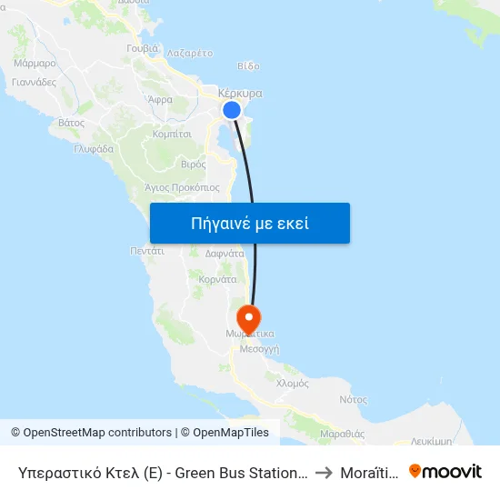 Υπεραστικό Κτελ (E) - Green Bus Station (R) to Moraḯtika map