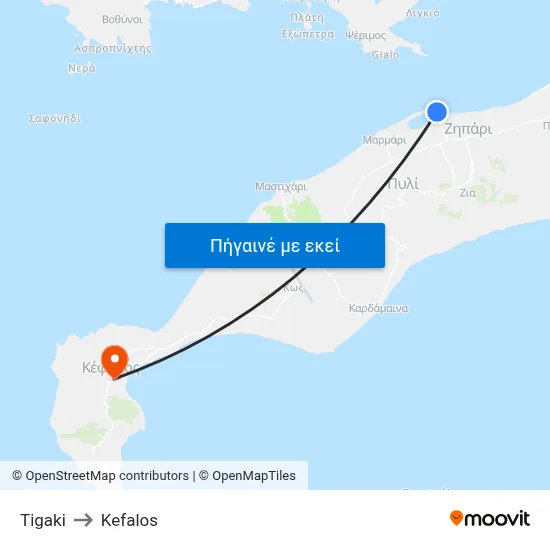 Tigaki to Kefalos map