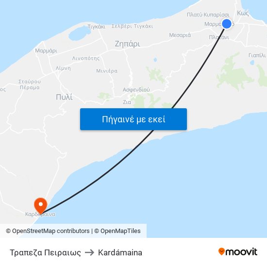 Τραπεζα Πειραιως to Kardámaina map