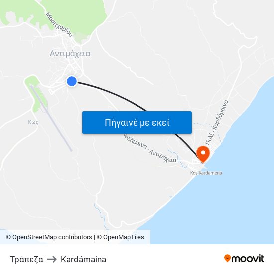 Τράπεζα to Kardámaina map