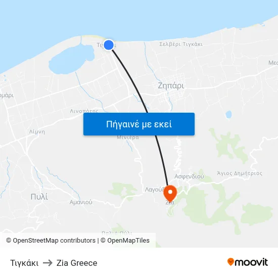 Τιγκάκι to Zia Greece map