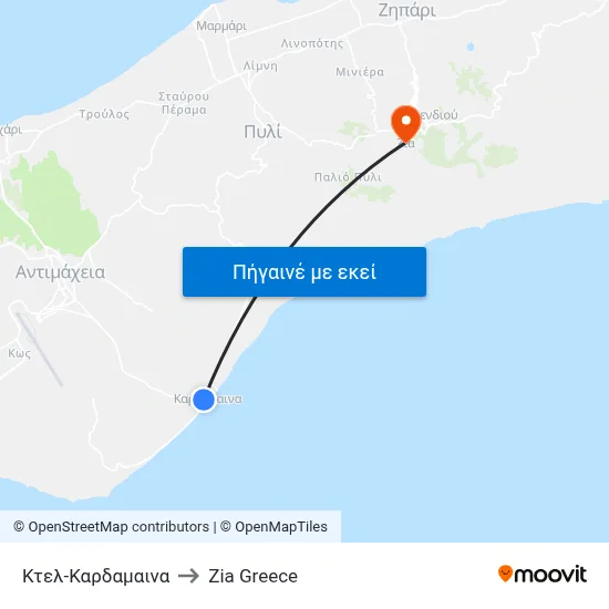 Κτελ-Καρδαμαινα to Zia Greece map