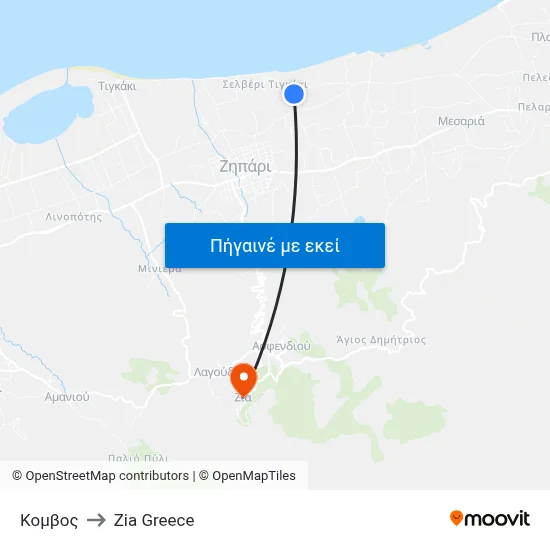 Κομβος to Zia Greece map