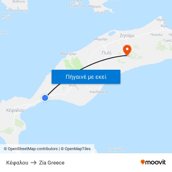 Κέφαλου to Zia Greece map