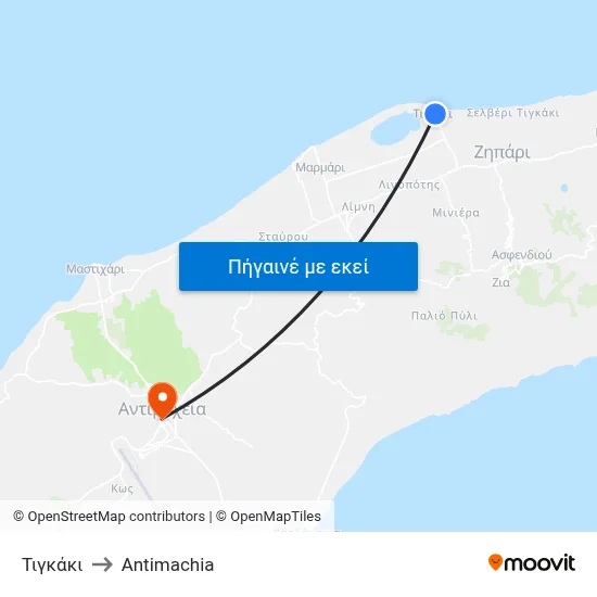 Τιγκάκι to Antimachia map