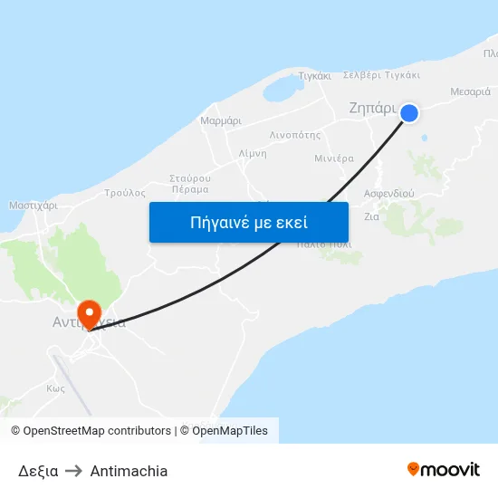 Δεξια to Antimachia map