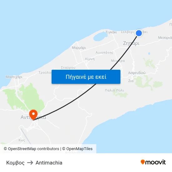 Κομβος to Antimachia map