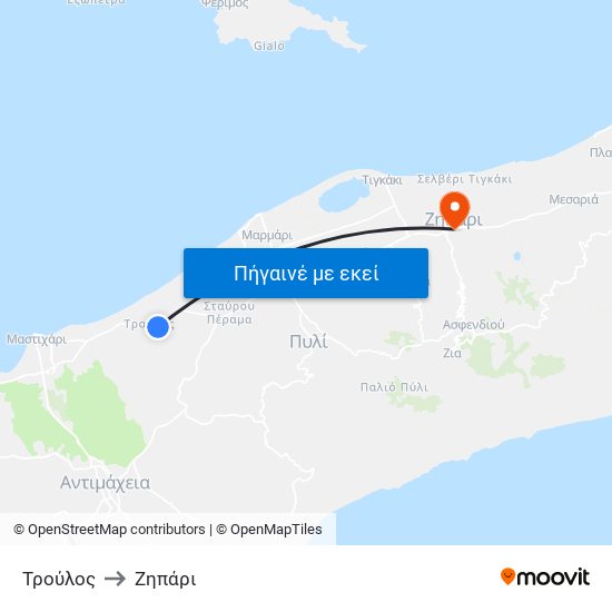 Τρούλος to Ζηπάρι map