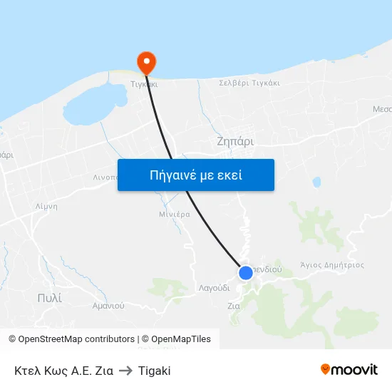 Κτελ Κως Α.Ε. Ζια to Tigaki map