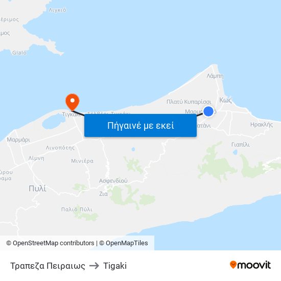 Τραπεζα Πειραιως to Tigaki map