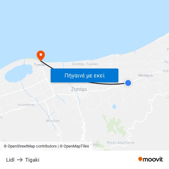 Lidl to Tigaki map