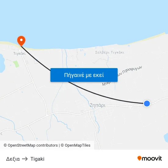Δεξια to Tigaki map