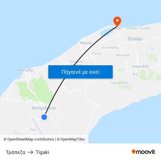 Τράπεζα to Tigaki map