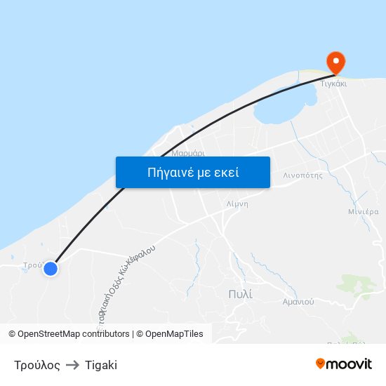 Τρούλος to Tigaki map