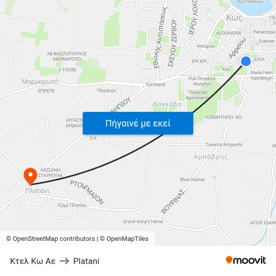 Κτελ Κω Αε to Platani map