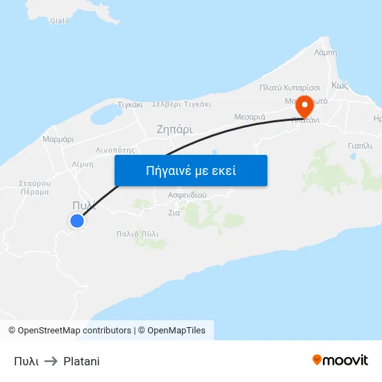 Πυλι to Platani map