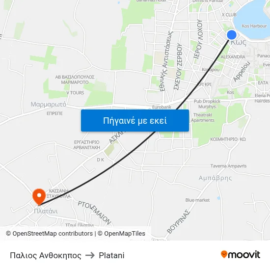 Παλιος Ανθοκηπος to Platani map