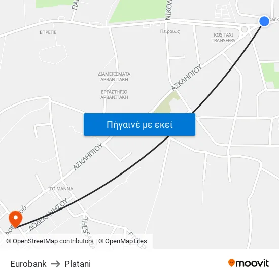 Eurobank to Platani map