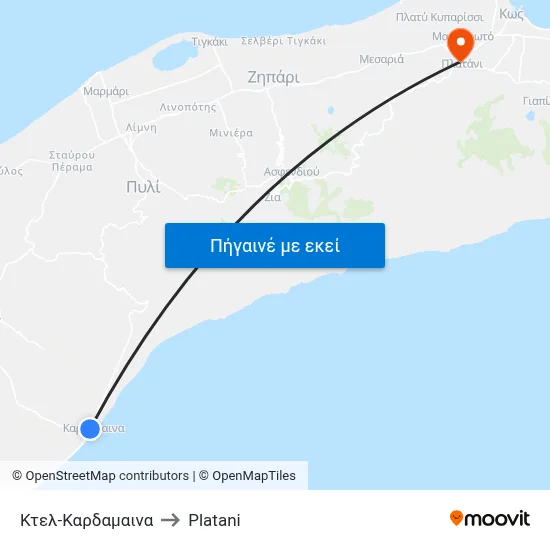 Κτελ-Καρδαμαινα to Platani map