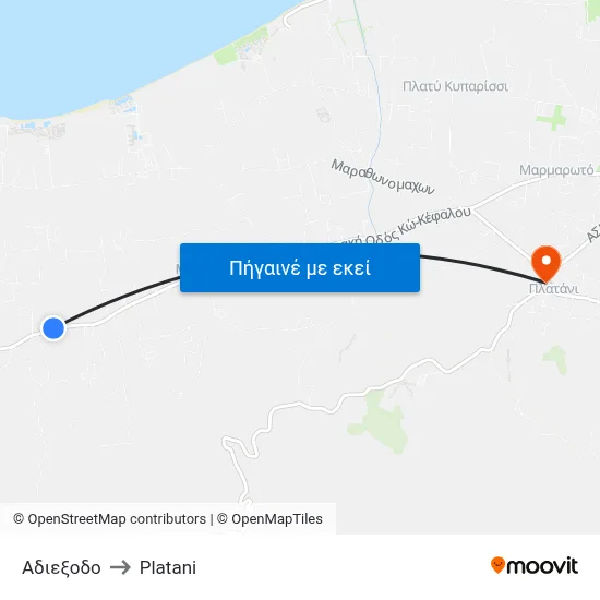 Αδιεξοδο to Platani map