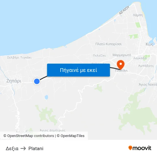 Δεξια to Platani map