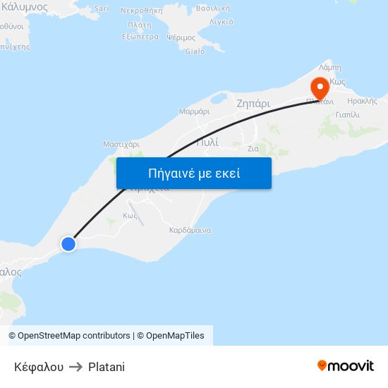 Κέφαλου to Platani map