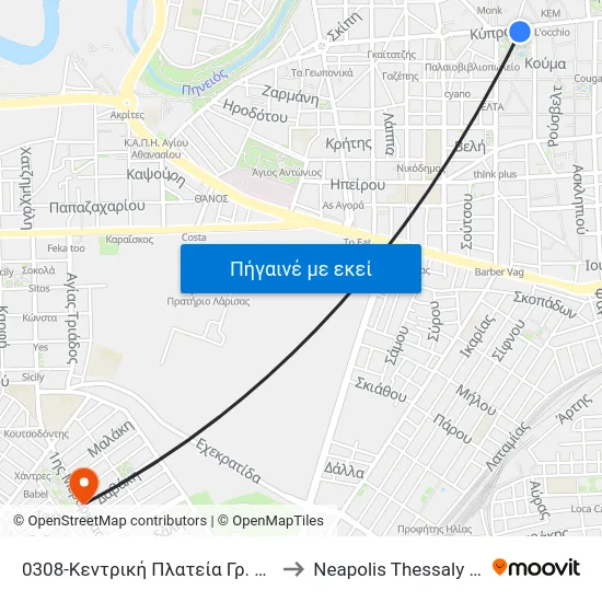 0308-Κεντρική Πλατεία Γρ. 3,4,Β14,15 to Neapolis Thessaly Greece map