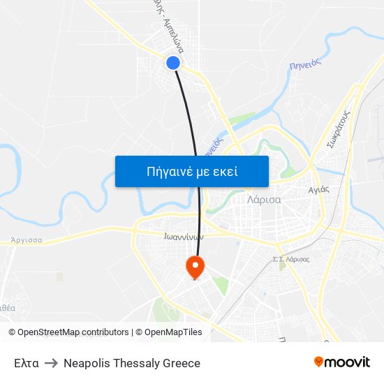 Ελτα to Neapolis Thessaly Greece map
