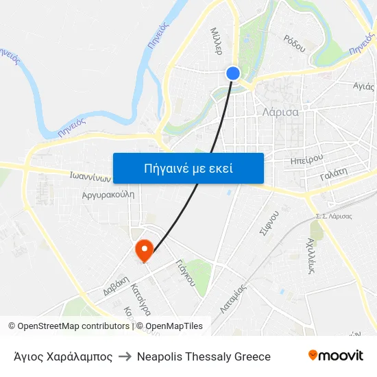 Άγιος Χαράλαμπος to Neapolis Thessaly Greece map
