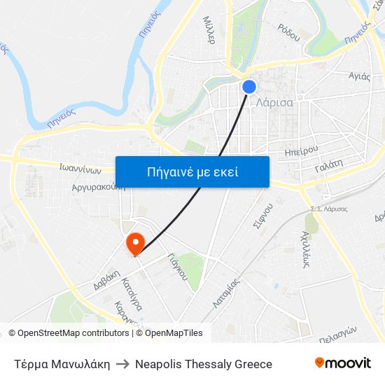 Τέρμα Μανωλάκη to Neapolis Thessaly Greece map