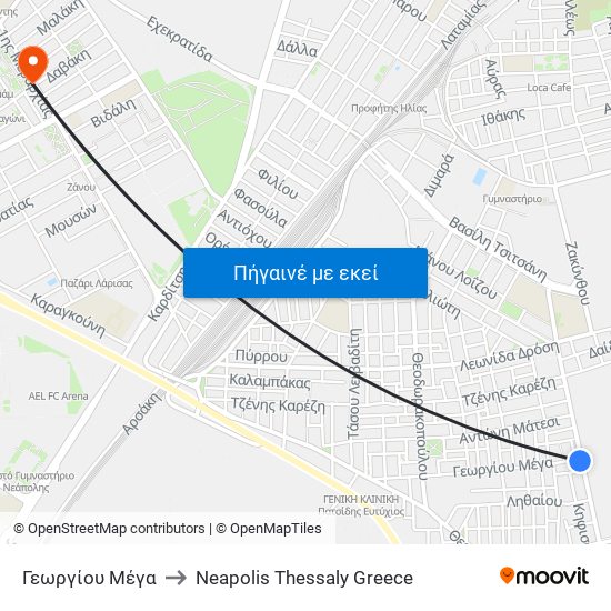 Γεωργίου Μέγα to Neapolis Thessaly Greece map