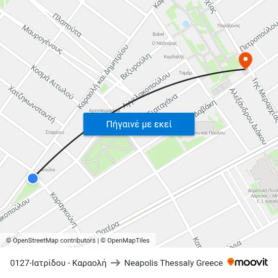 0127-Ιατρίδου - Καραολή to Neapolis Thessaly Greece map