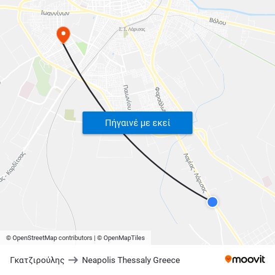 Γκατζιρούλης to Neapolis Thessaly Greece map