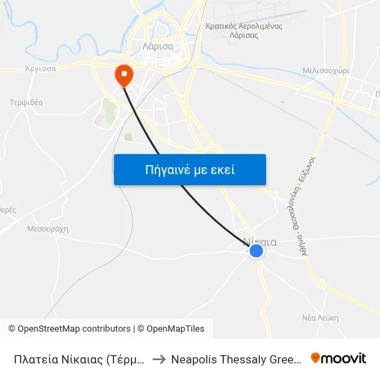 Πλατεία Νίκαιας (Τέρμα) to Neapolis Thessaly Greece map