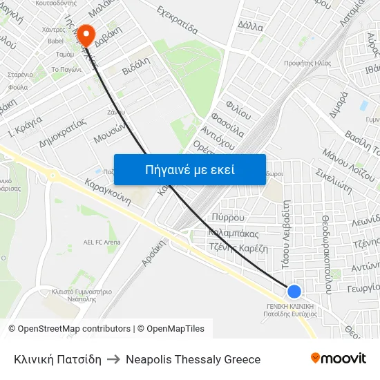 Κλινική Πατσίδη to Neapolis Thessaly Greece map