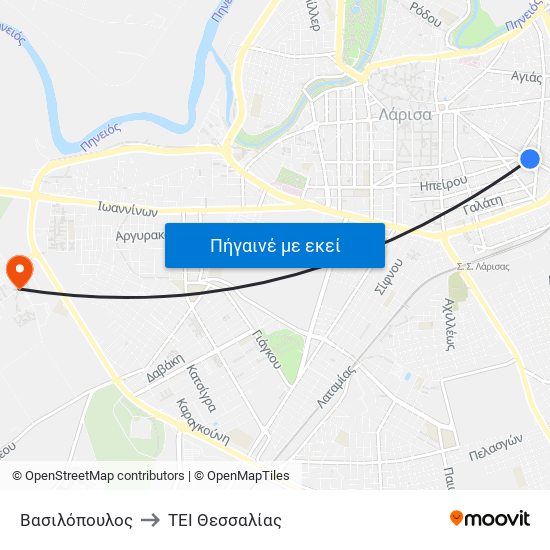 Βασιλόπουλος to TEI Θεσσαλίας map