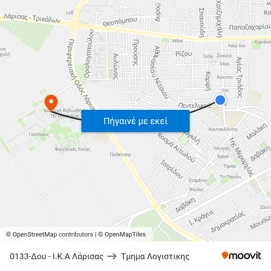 0133-Δου - Ι.Κ.Α Λάρισας to Τμημα Λογιστικης map