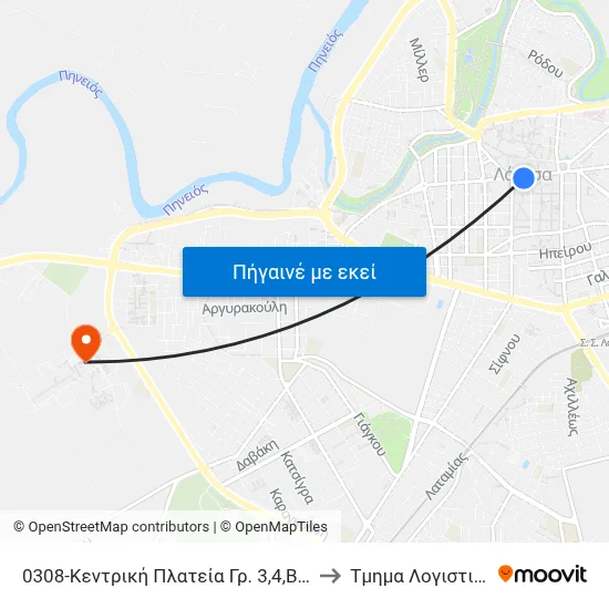 0308-Κεντρική Πλατεία Γρ. 3,4,Β14,15 to Τμημα Λογιστικης map