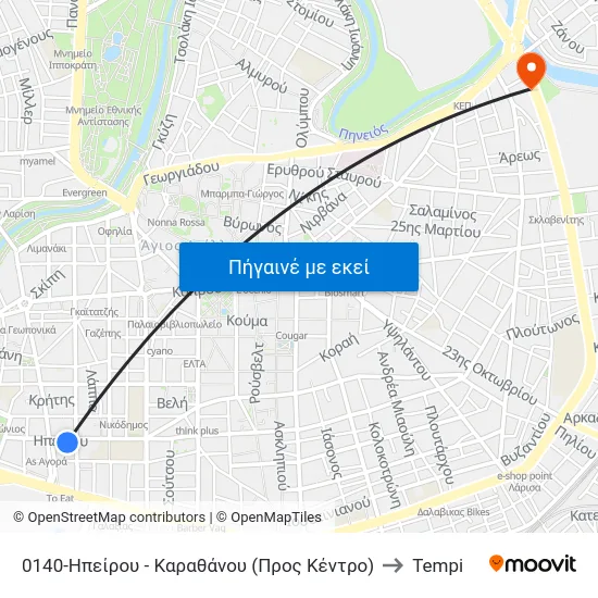 0140-Ηπείρου - Καραθάνου (Προς Κέντρο) to Tempi map