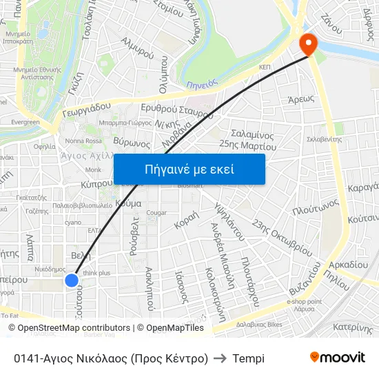 0141-Αγιος Νικόλαος (Προς Κέντρο) to Tempi map