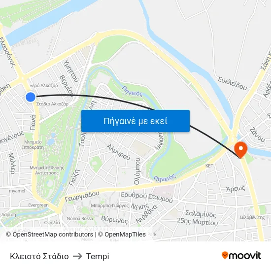 Κλειστό Στάδιο to Tempi map