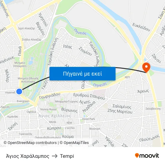 Άγιος Χαράλαμπος to Tempi map