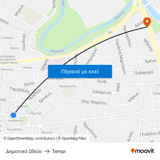 Δημοτικό Ωδείο to Tempi map