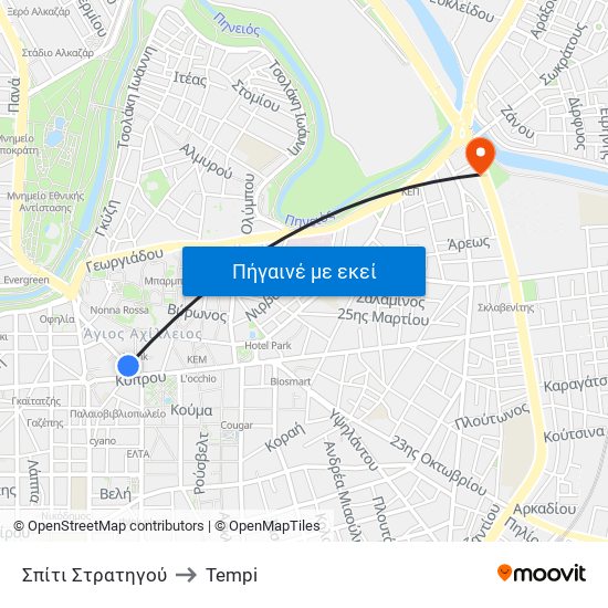 Σπίτι Στρατηγού to Tempi map